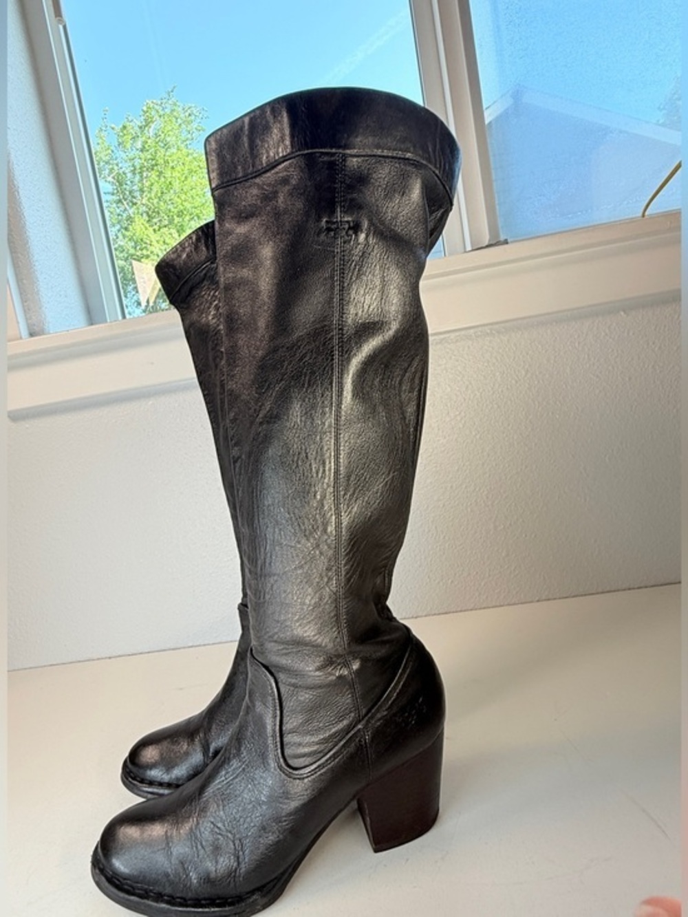 Frye Rory Scrunch Tall Black Leather Boots Womens 7 M Buttery soft Leather